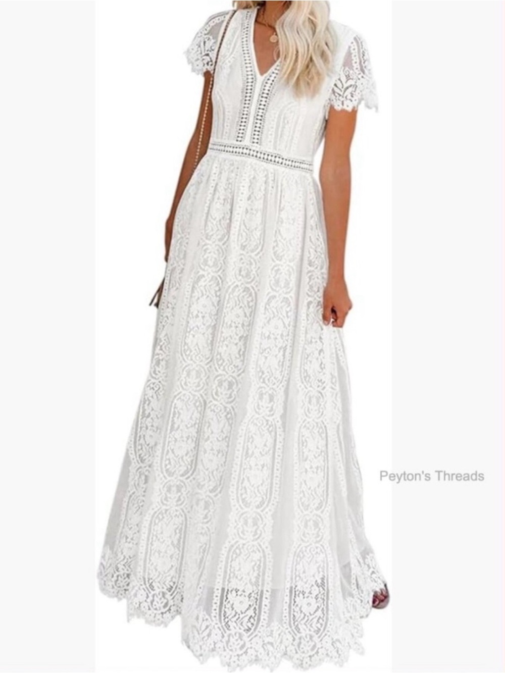 New Lace Hollow-Out V Neck
White Flowy Maxi Dress Lace Boho size medium
